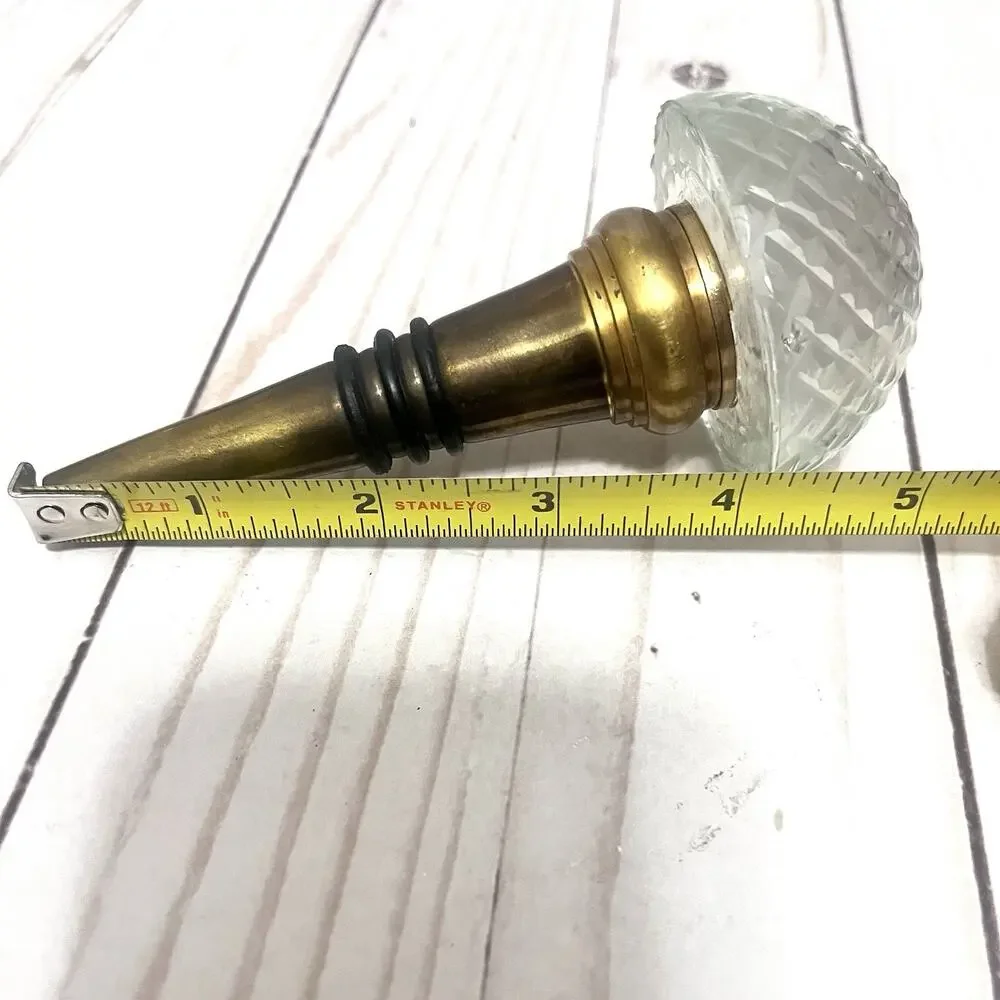 Vintage Cut Crystal Glass Bottle Stopper Brass Wine Stopper Barware